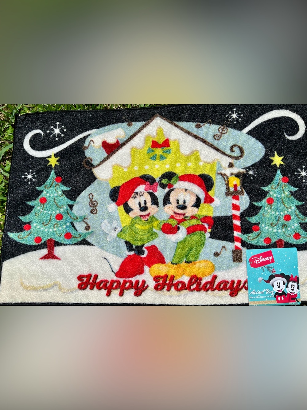 Disney Mickey & Minnie Happy Holidays Doormat Accent Rug Christmas Trees